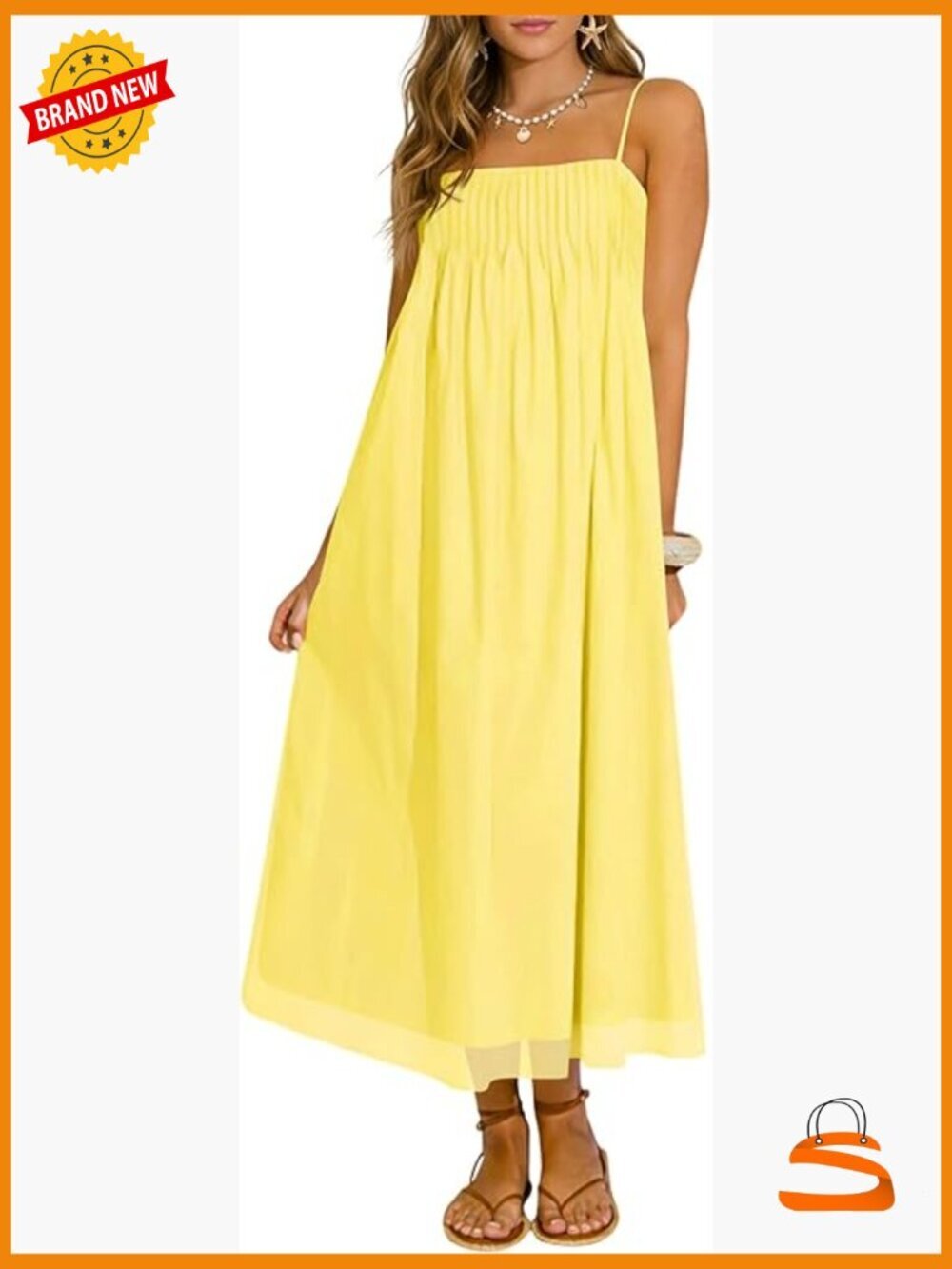 Boho Maxi Dress with Pockets Spaghetti Straps Chiffon Casual Beach Sundress